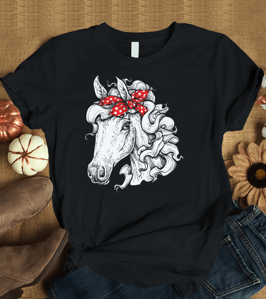 Horse Bandana Horseback Riding Red Polka Dot T-Shirt