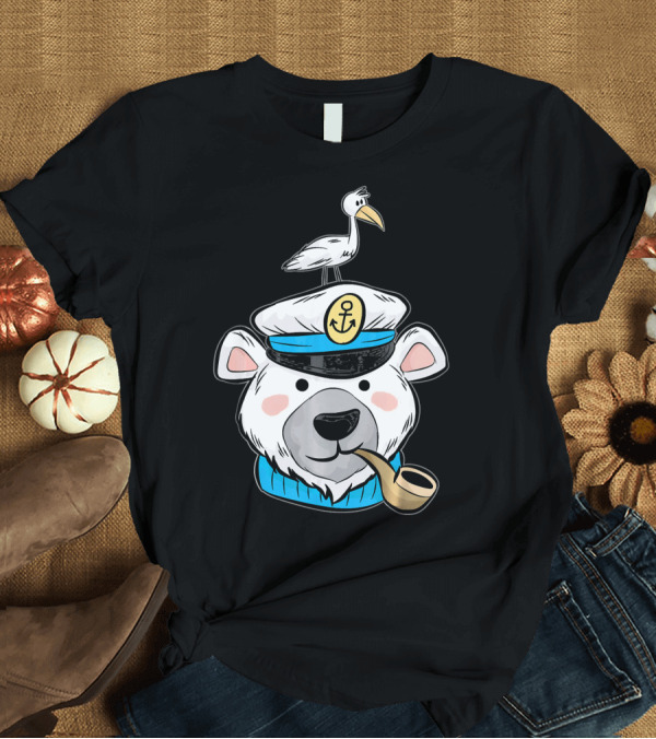 T-Shirt: Ice Bear Captain Hat Anchor Pipe Bird T-Shirt Ice Bear Captain Hat Anchor Pipe Bird T-Shirt