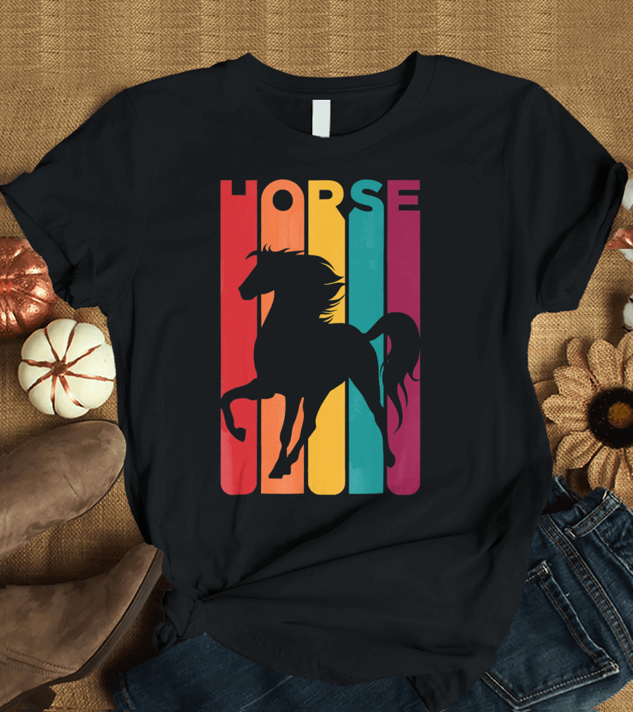 Horse Retro Vintage Rainbow T-Shirt