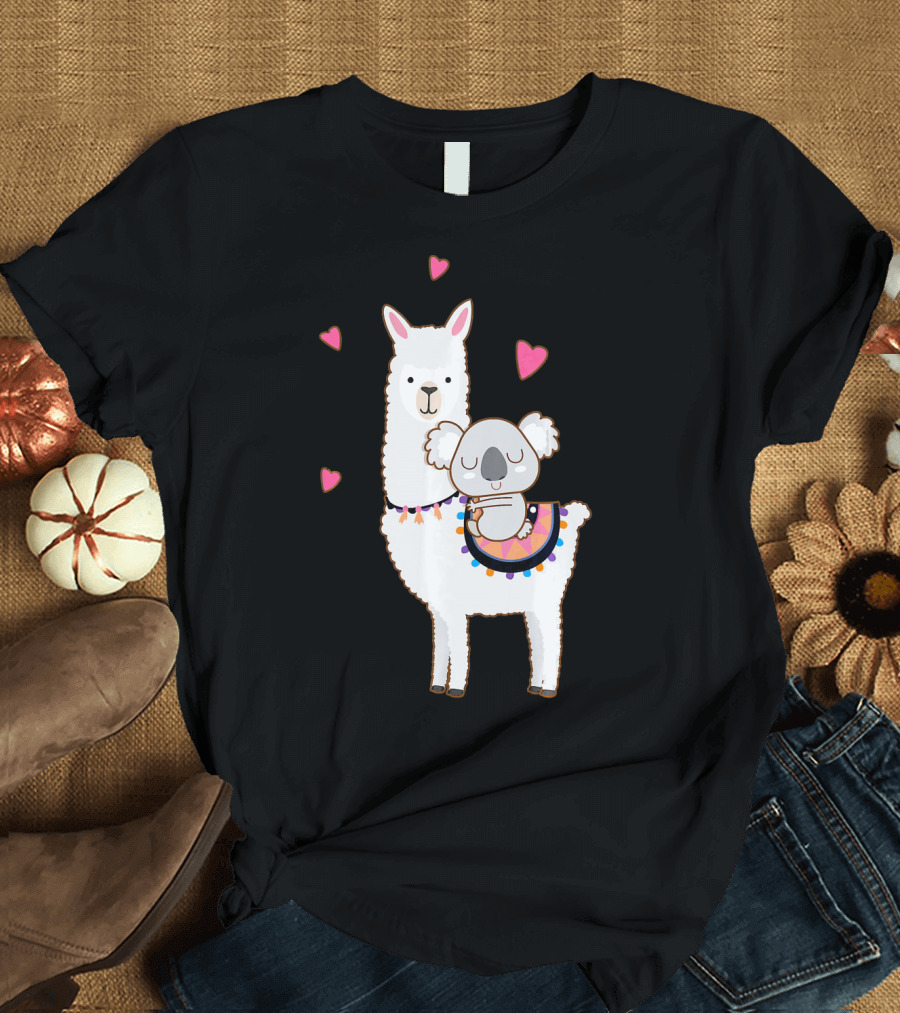 Koala Riding Llama Best Friends with Hearts Alpaca T-Shirt