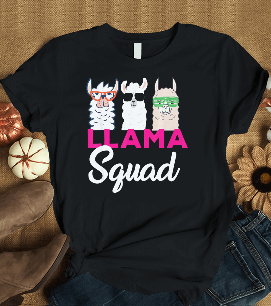 Llama Squad Funny Cute Alpaca with Glasses T-Shirt