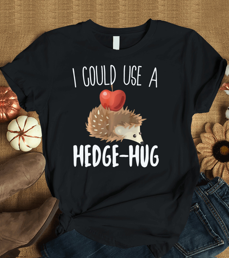 I Could Use A Hedge Hug Cute Hedgehog with Apple Animal Pun T-Shirt
