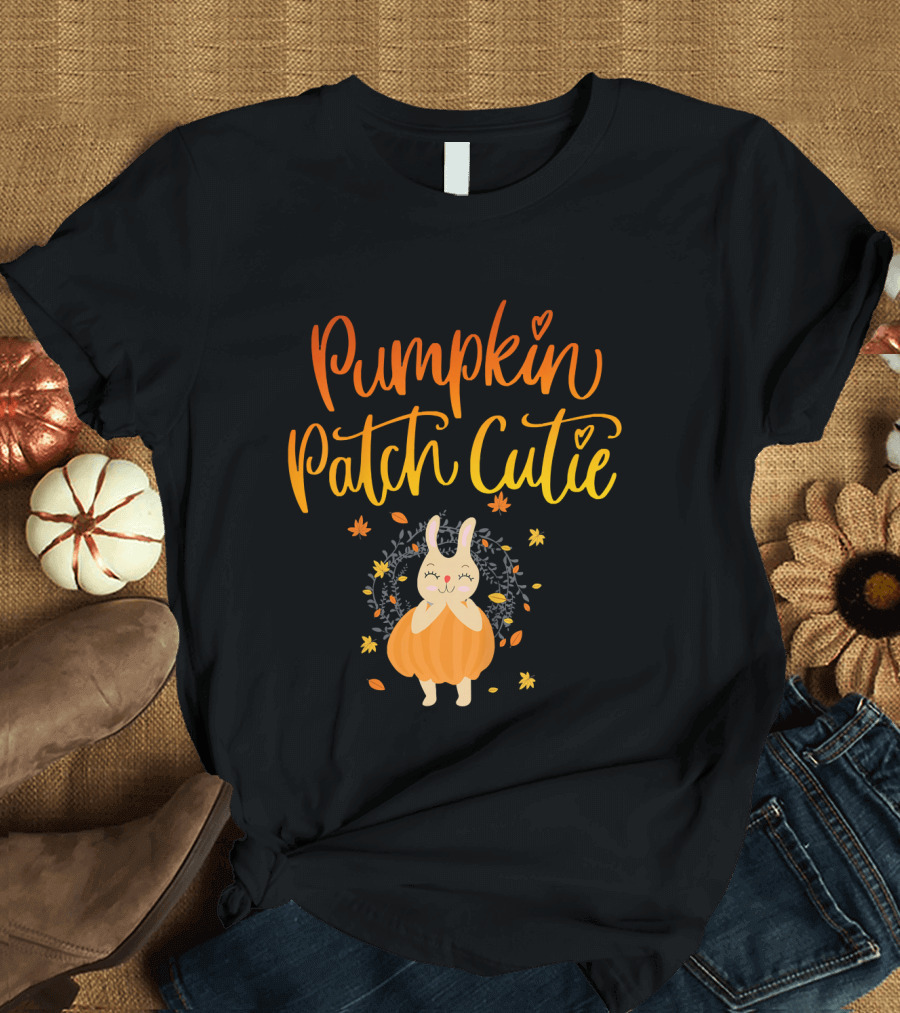 Pumpkin Patch Cutie Rabbit with Autumn Leaves T-Shirt