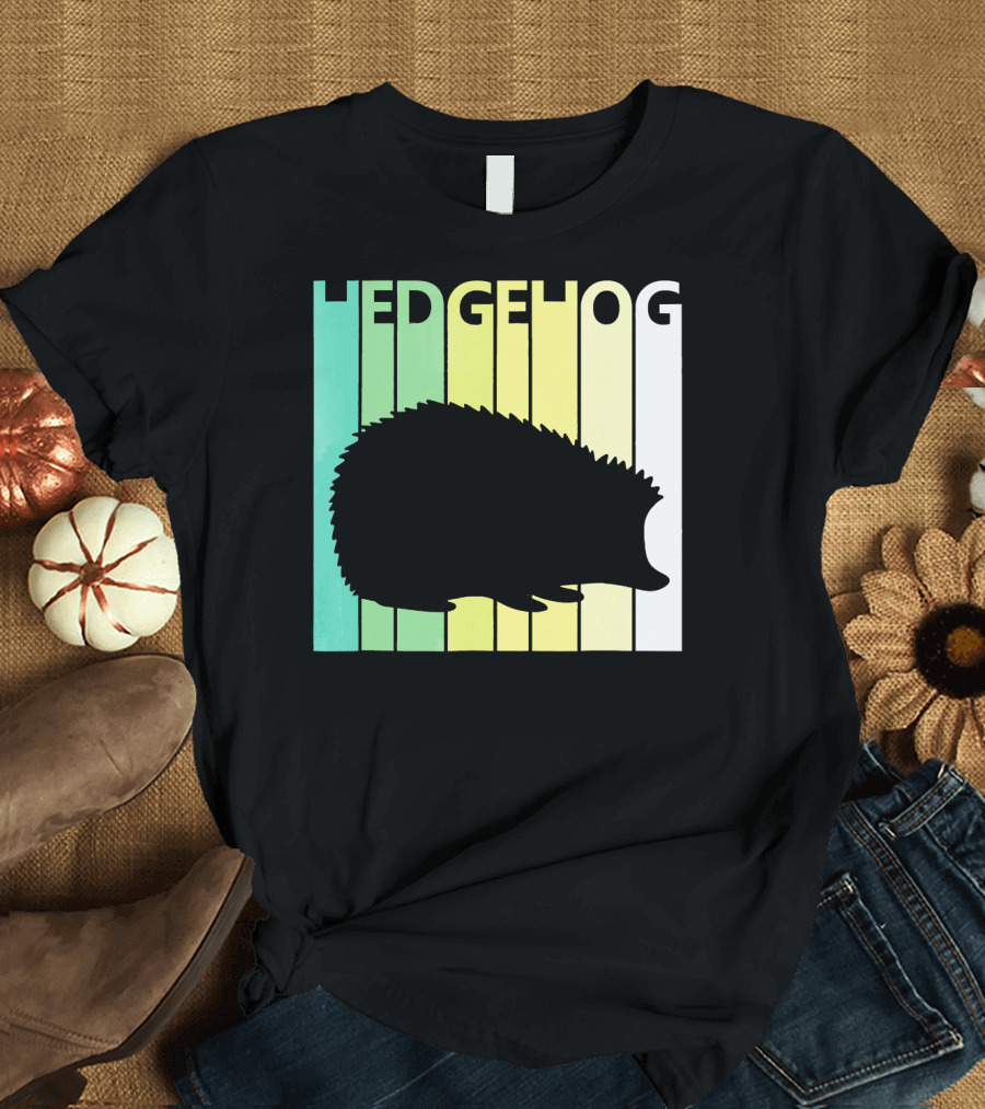 Hedgehog Retro Silhouette Stripes T-Shirt