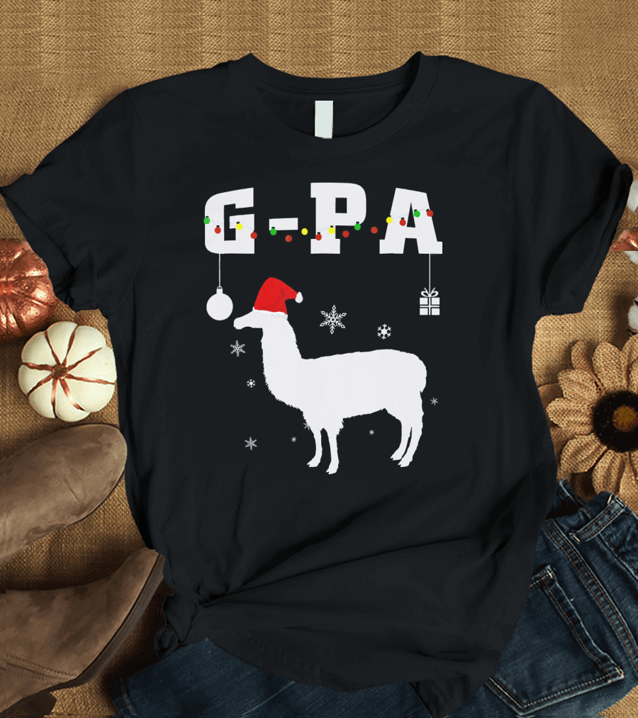 G Pa Christmas Llama Santa Hat Snowflakes T-Shirt