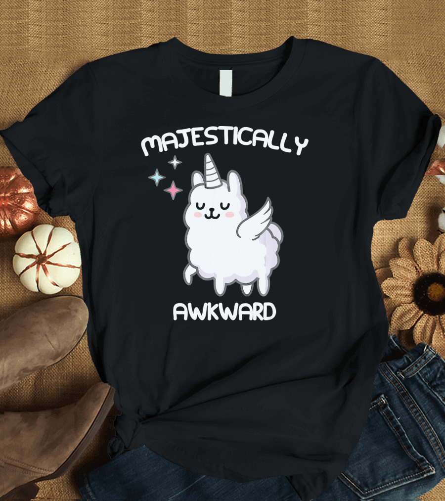 Majestically Awkward Unicorn Llama with Wings and Stars T-Shirt