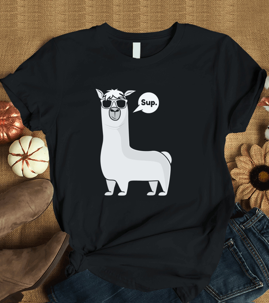 Llama Saying Sup for Alpaca Lovers with Cool Sunglasses T-Shirt