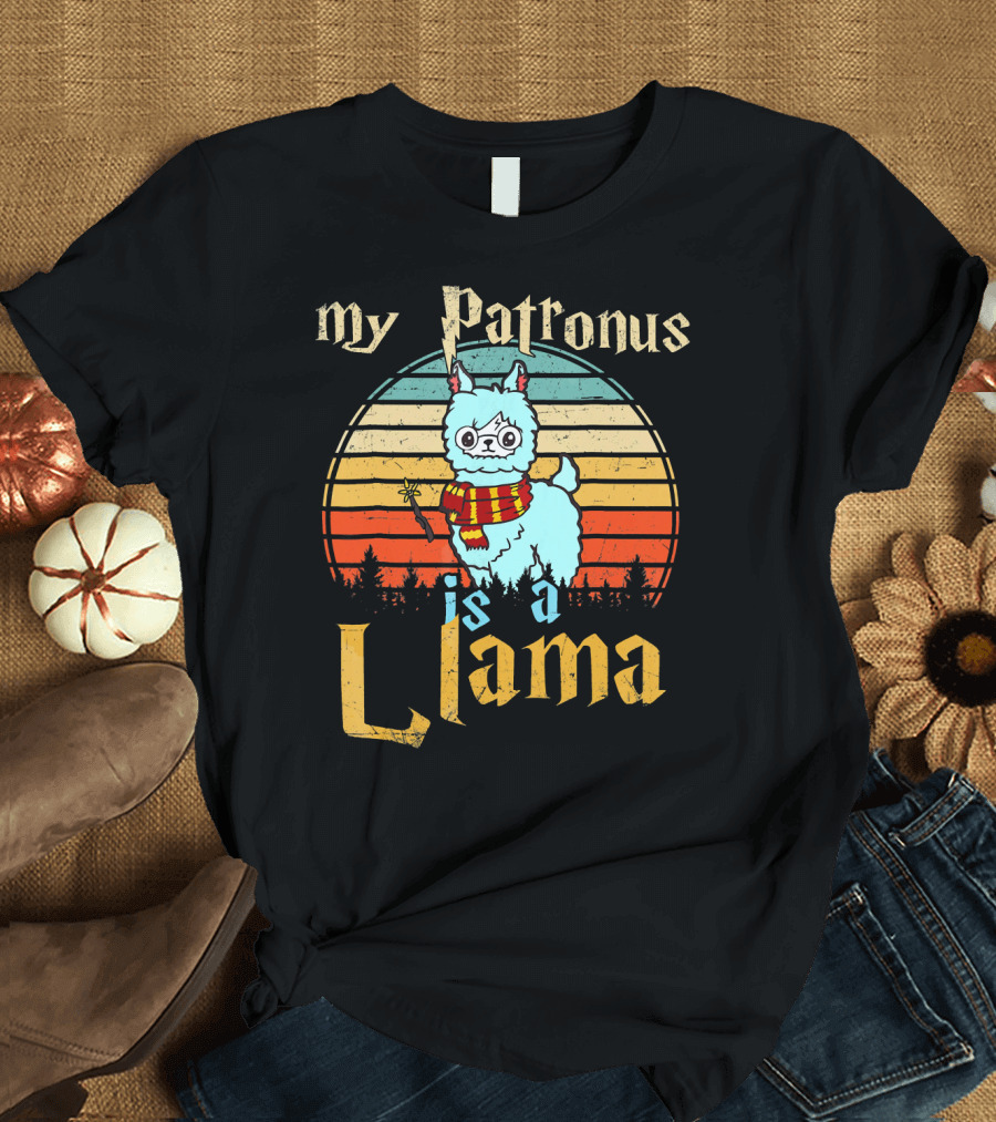 My Patronus Is A Llama Vintage Sunset Wizardry Humor T-Shirt