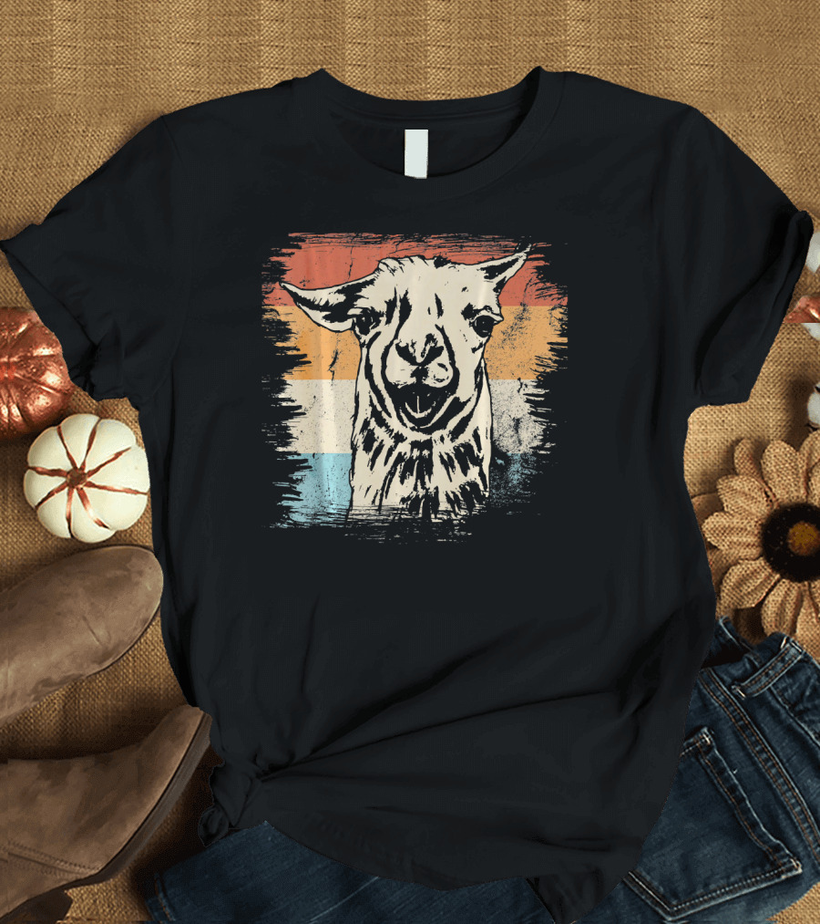 Pet Alpaca Animal Lover Llama Retro Stripes T-Shirt