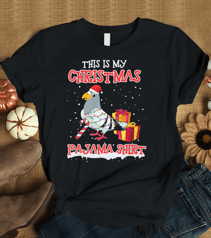This Is My Christmas Pajama Shirt Pigeon Santa Candy Cane Presents T-Shirt