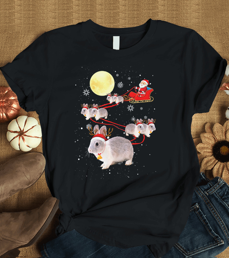 Santa's Bunny Sleigh Under the Moon T-Shirt