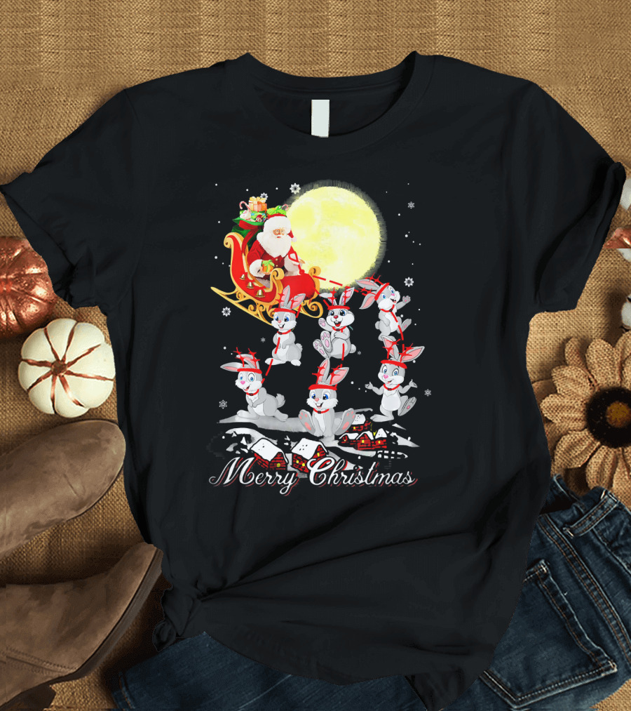 Merry Christmas Rabbit Reindeer Santa Funny Co T-Shirt