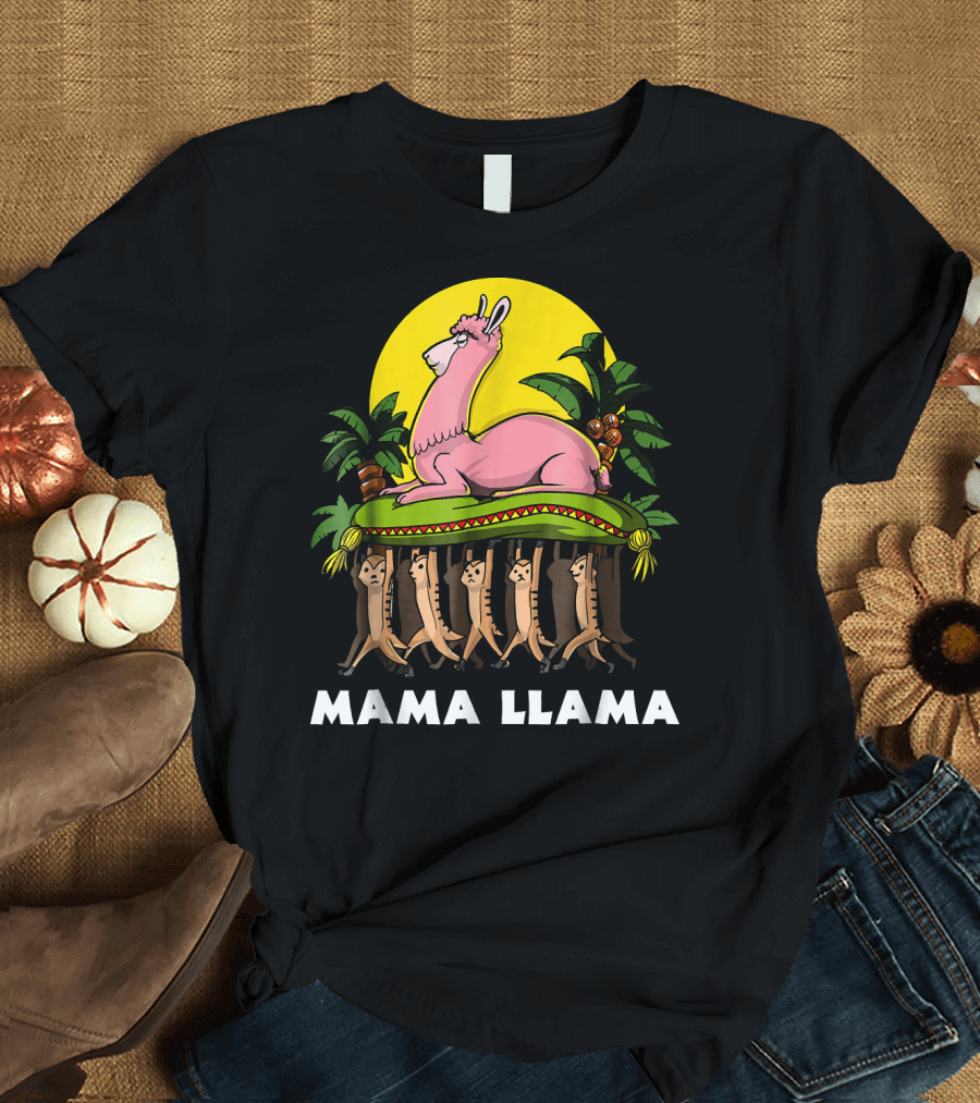 Mama Llama Cute Mother Alpaca Tropical Jungle Scene T-Shirt
