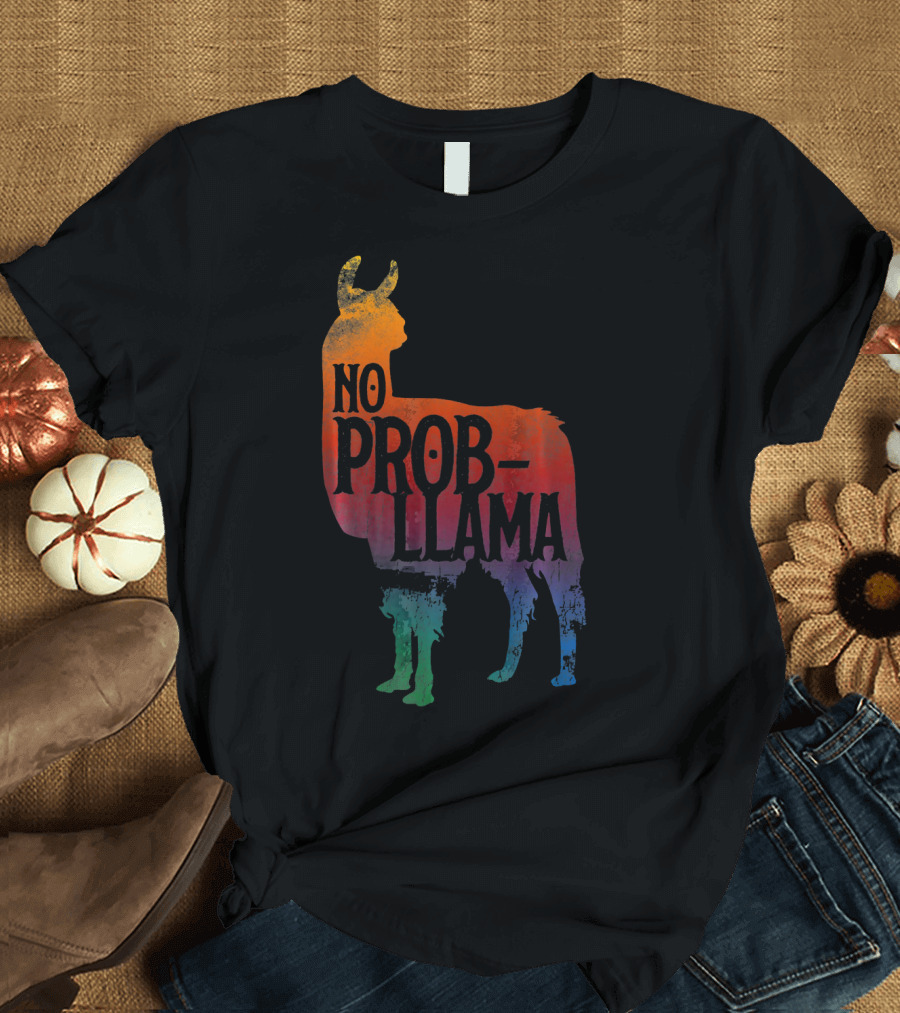No Prob Llama Rainbow Silhouette Kids Adult Cos T-Shirt