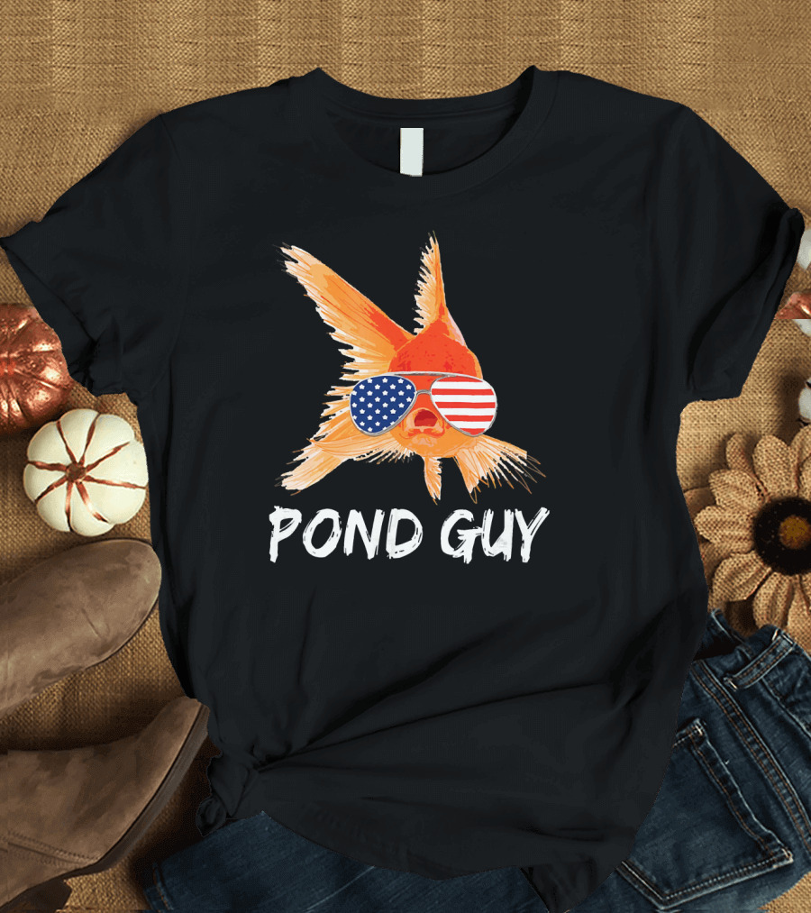 Pond Guy Goldfish with American Flag Sunglasses T-Shirt