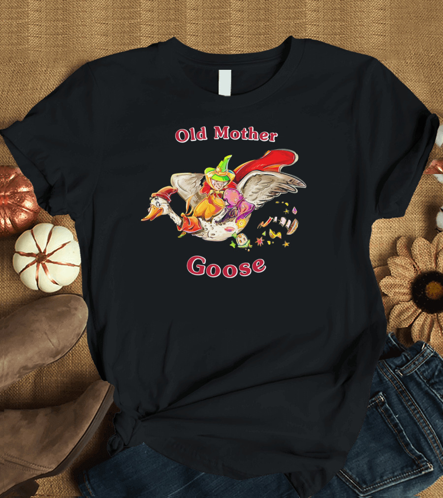 Old Mother Goose Flying Adventure Whimsical Goose Rider T-Shirt
