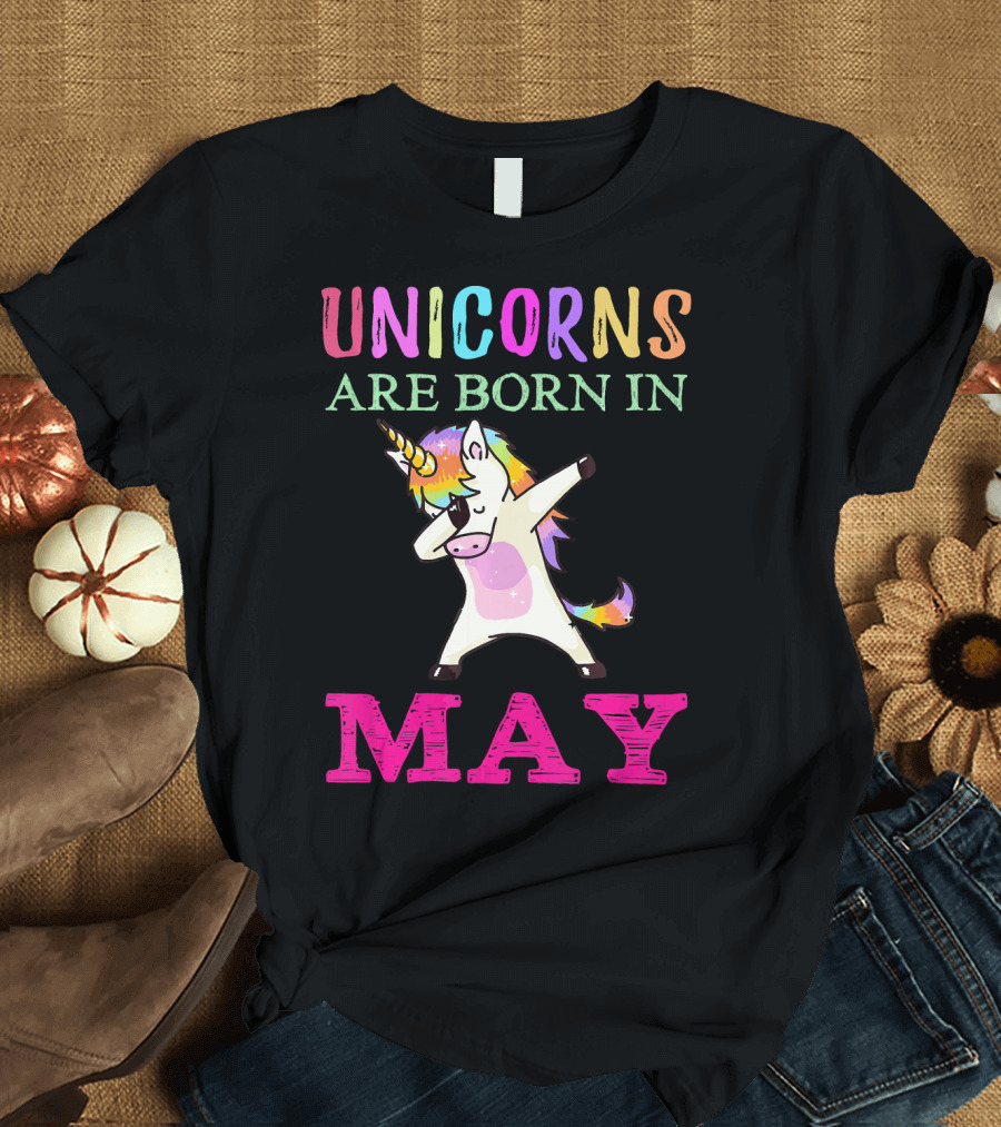 Unicorns Are Born In May Rainbow Dab Horse T-Shirt
