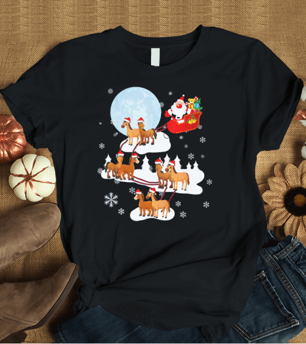 T-Shirt: Santa Sleigh Horses Cute Horse Lover Equ Snowflakes Full Moon Trees T-Shirt Santa Sleigh Horses Cute Horse Lover Equ Snowflakes Full Moon Trees T-Shirt