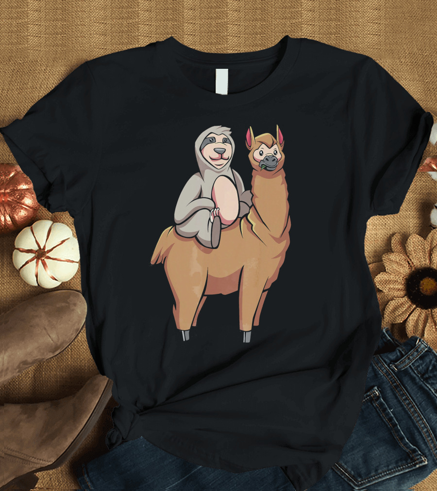 Funny Sloth Riding Llama Cool Animal Laz T-Shirt