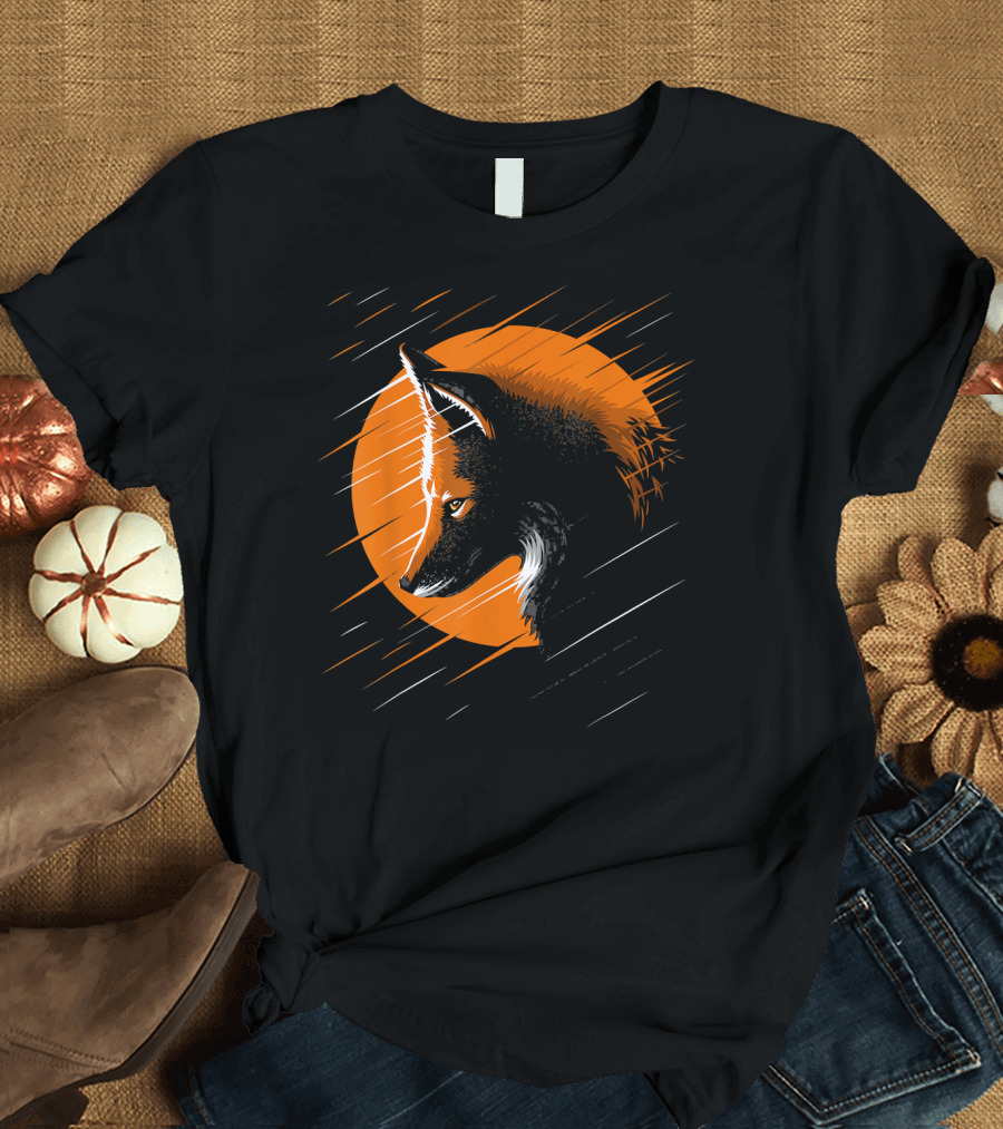 Orange Fox Moon Art Style Lunar Wildlife T-Shirt