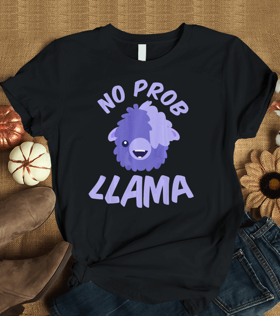 No Prob Llama Purple Alpaca Llama Cute Cartoon T-Shirt