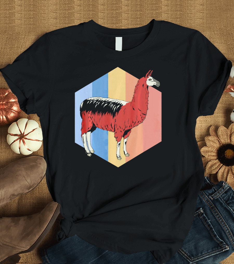 Zoo Keeper Animal Lover Alpaca Retro Hexagon T-Shirt