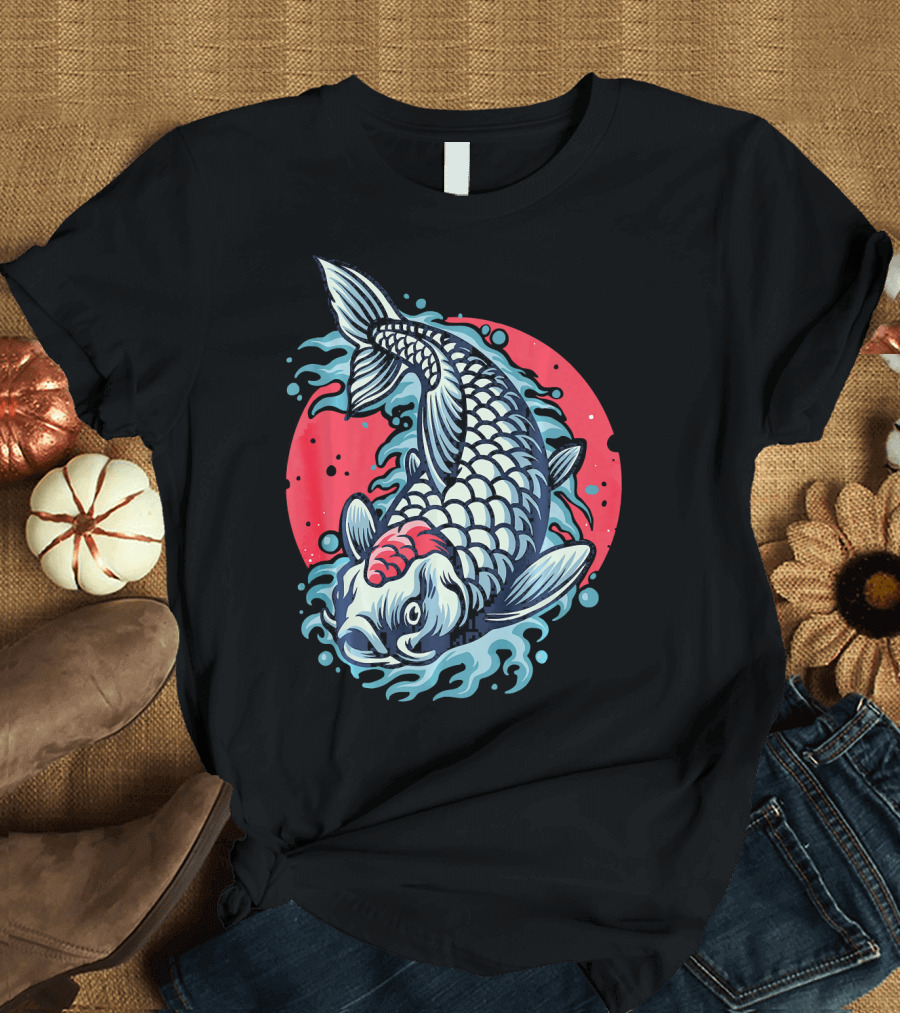 Vintage Japan Koi Carp Nishikigoi Fish Red Sun Water Splash T-Shirt