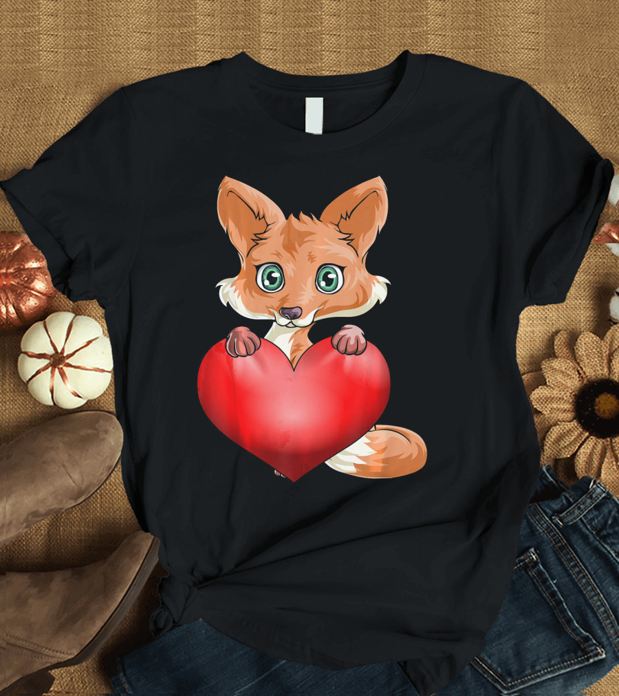 Valentines Day Fox Holding Heart T-Shirt