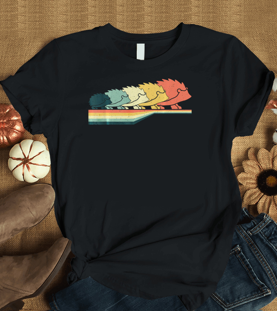 Vintage Retro Hedgehog Animal Lover Rainbow Zook T-Shirt
