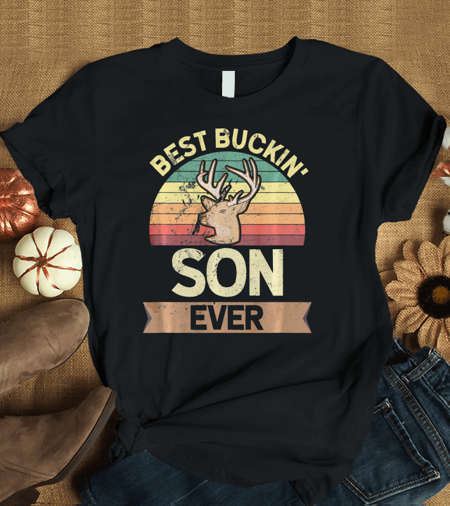 Best Buckin' Son Ever Deer Vintage Retro Sunset T-Shirt