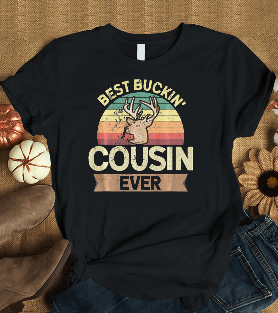 Best Buckin' Cousin Ever Deer Hunter Retro Sunset T-Shirt