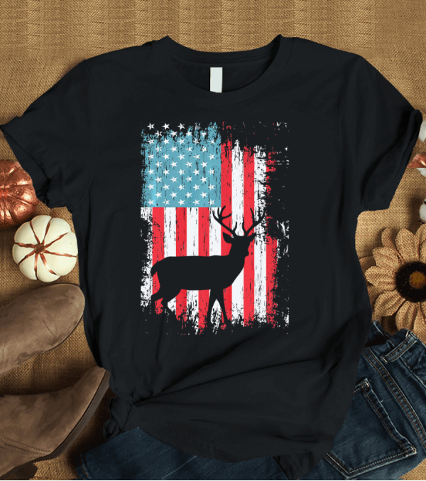T-Shirt: American Flag Buck Silhouette T-Shirt American Flag Buck Silhouette T-Shirt