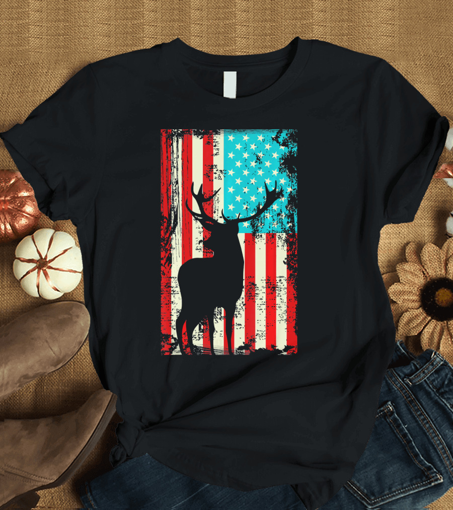 American Patriotic Deer Silhouette T-Shirt