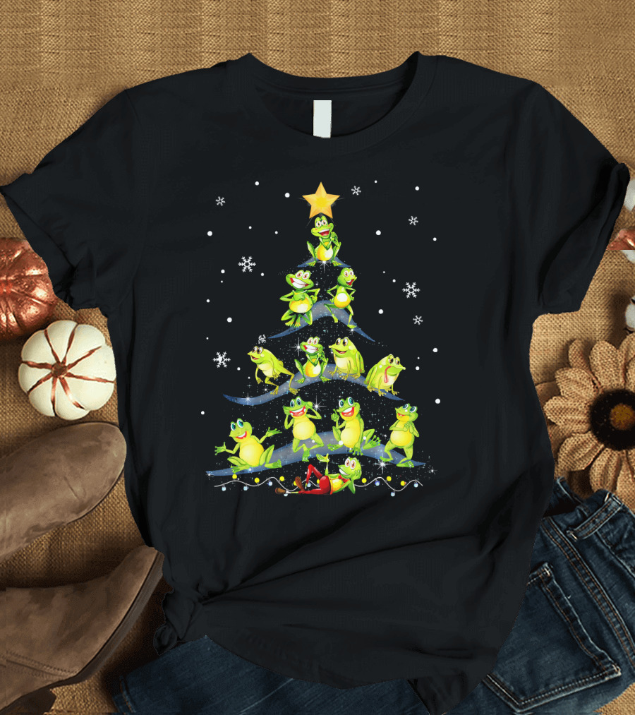 Cute Frog Christmas Tree Snowflakes Decor Xmas Holiday Frogs T-Shirt