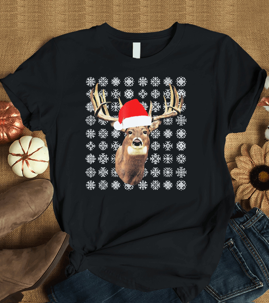 Santa Hat Reindeer with Snowflake T-Shirt