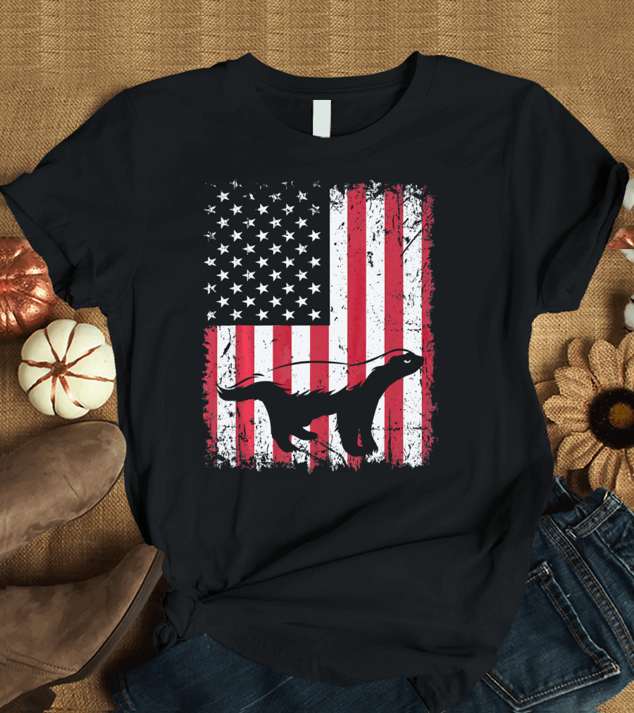American Flag Honey Badger Silhouette Patriotic Animal T-Shirt