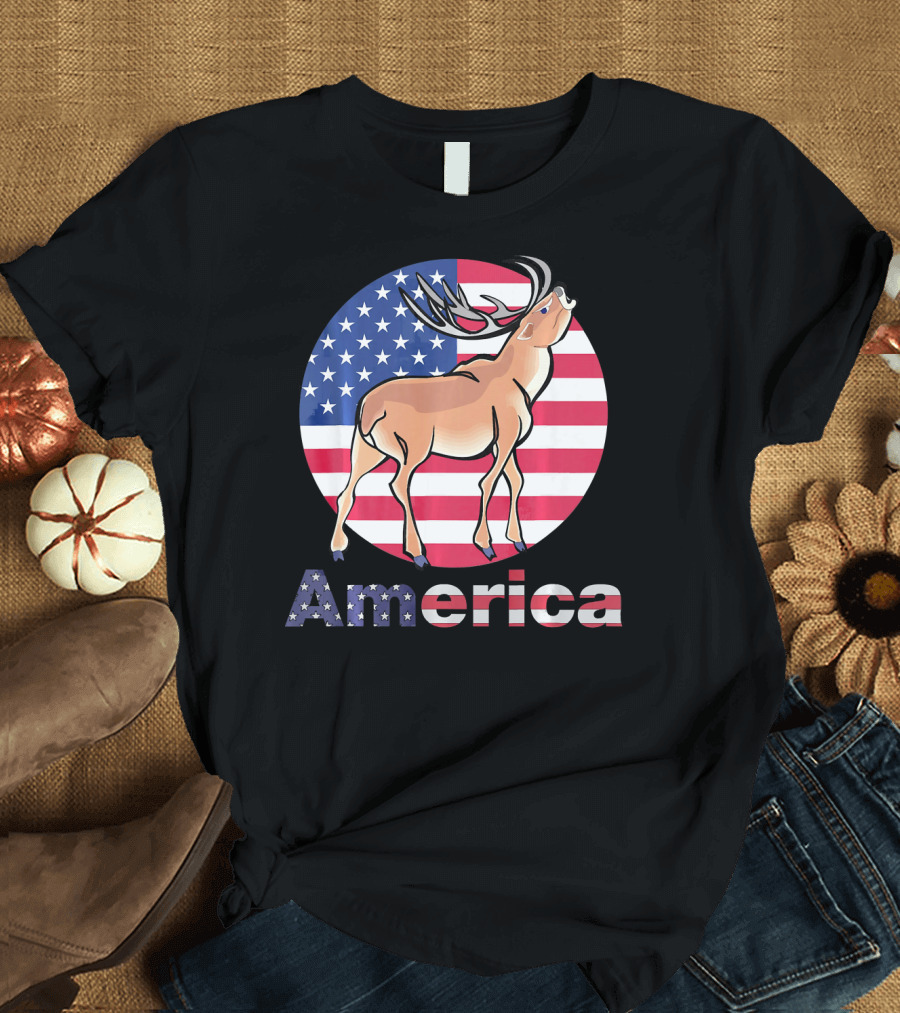 America Flag Deer 4th Of July T-Shirt