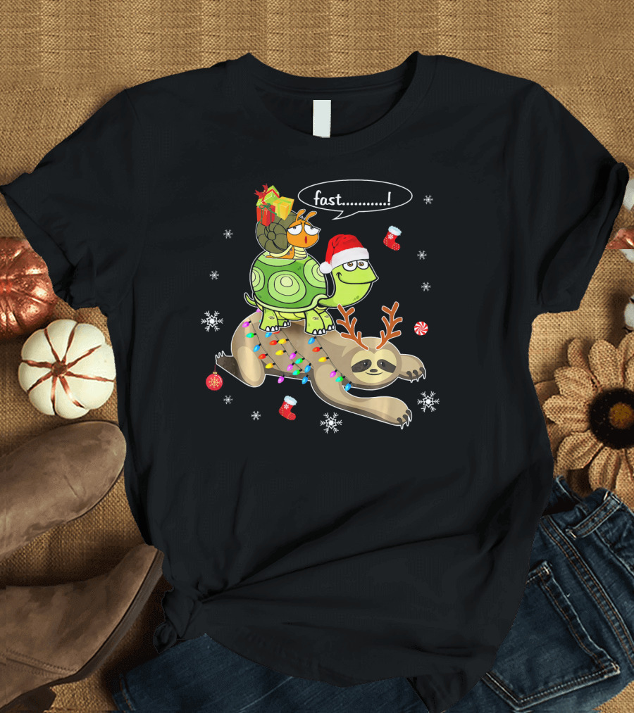 Fast Cute Sloth Reindeer Turtle Santa Snail T-Shirt