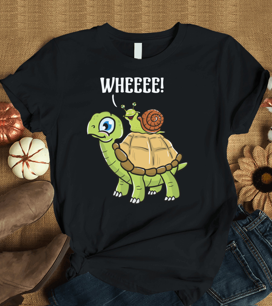 Wheeee Cute Funny Snail Riding on Turtle T-Shirt