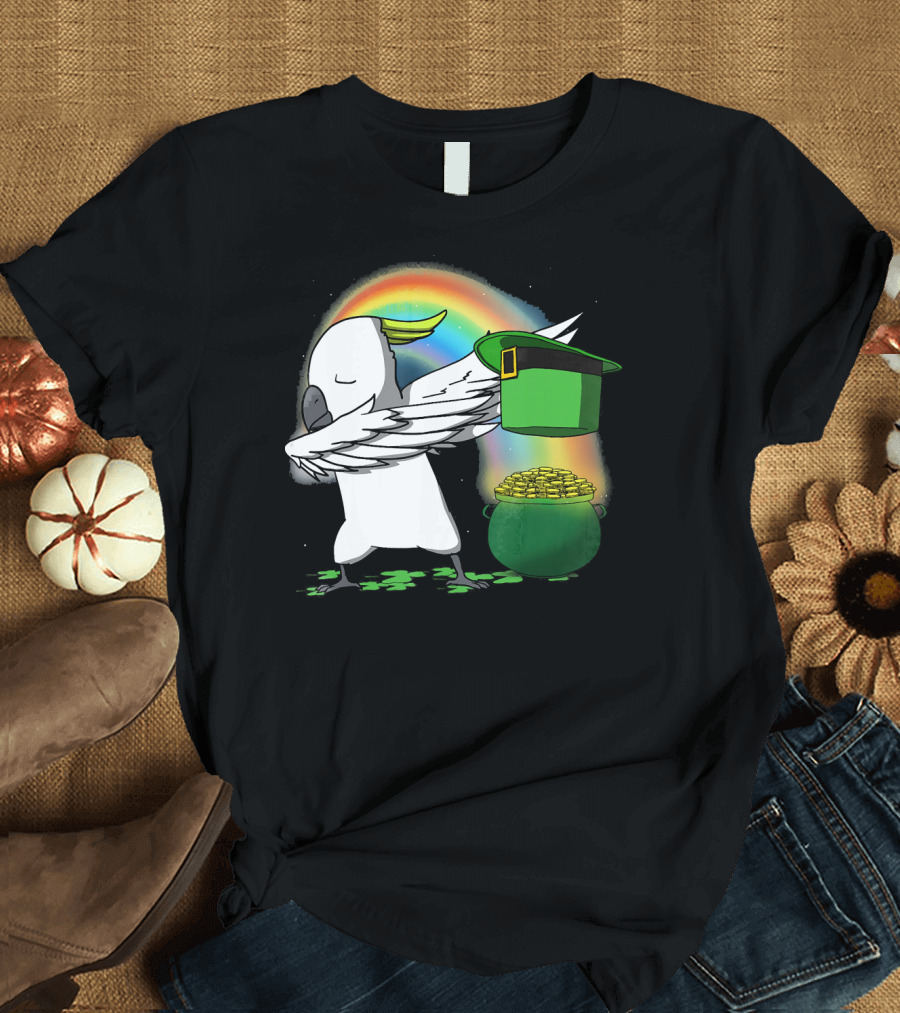Lucky Dabbing Leprechaun Cockatoo with Rainbow and Gold T-Shirt