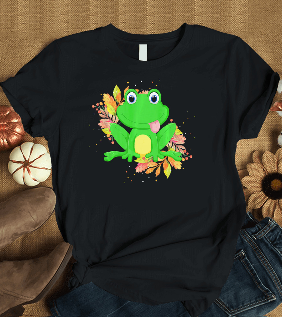 Adorable Frog with Autumn Leaves T-Shirt