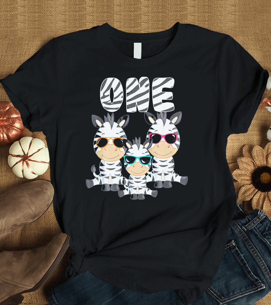 Cool Zebra One Year Old 1st Birthday Party T-Shirt