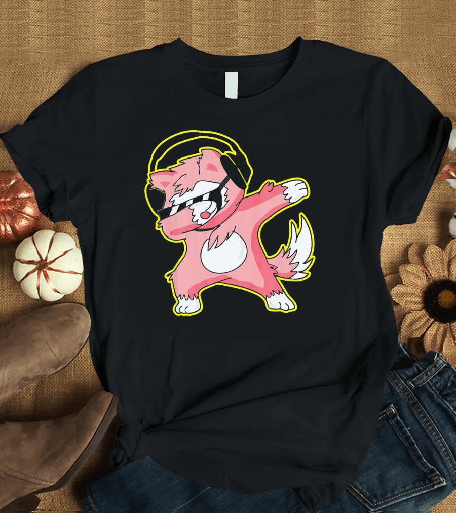 Dabbing Wolf Funny Dab Hip Hop Headphones Cartoon T-Shirt