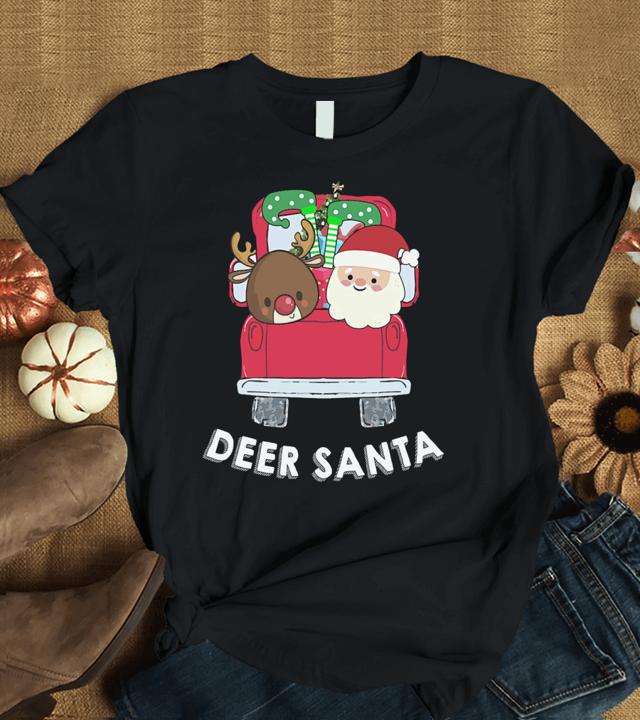 Deer Santa Cute Christmas Red Truck Pun T-Shirt