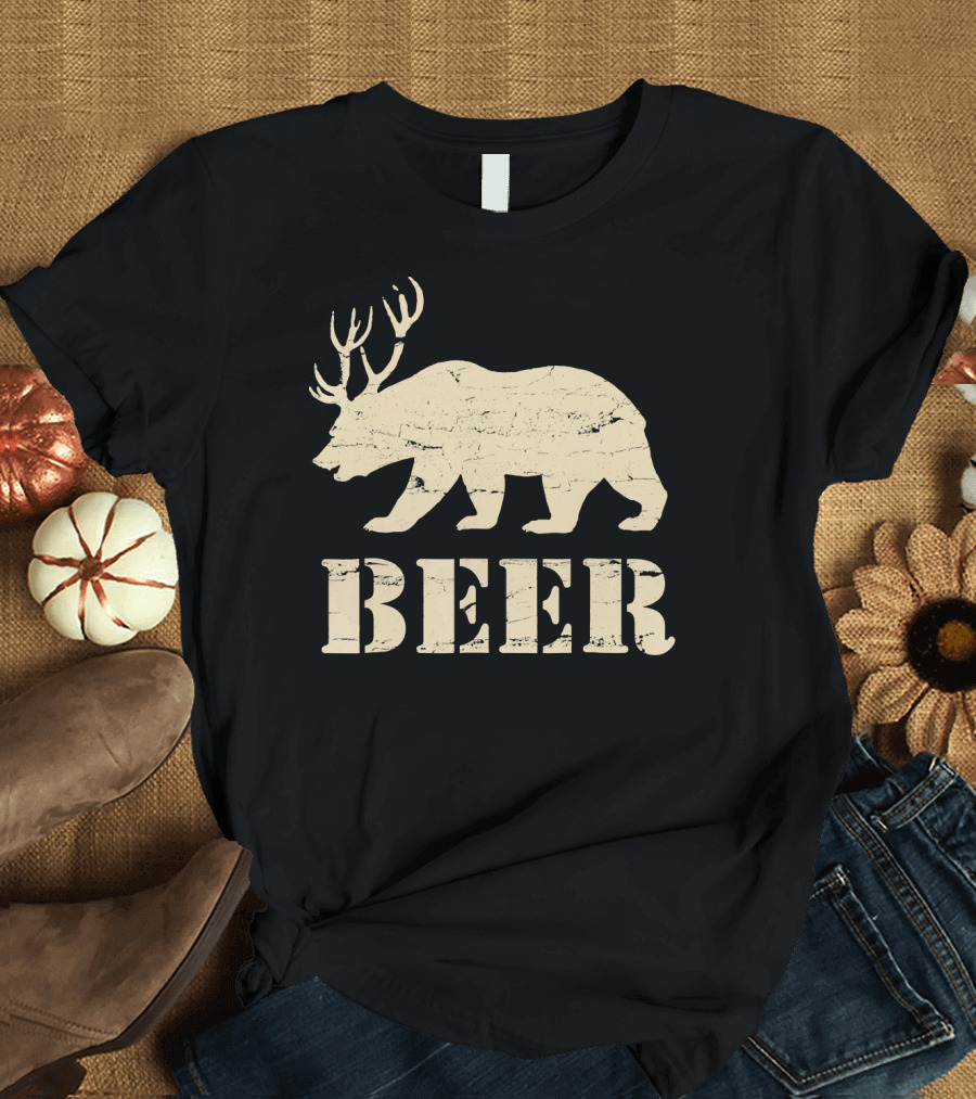 Beer Bear Deer Antler IPA Pub Beer T-Shirt