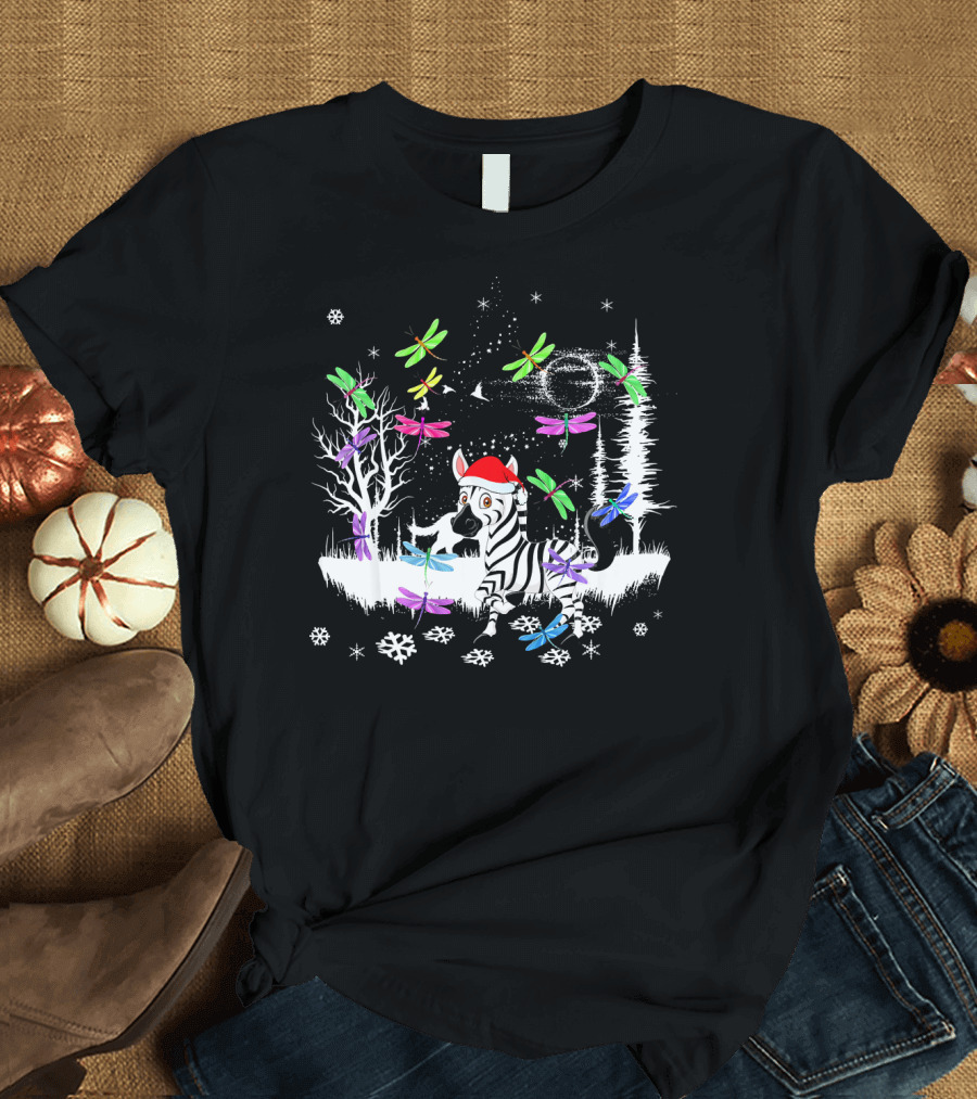 Cute Zebra with Santa Hat in Winter Wonderland T-Shirt