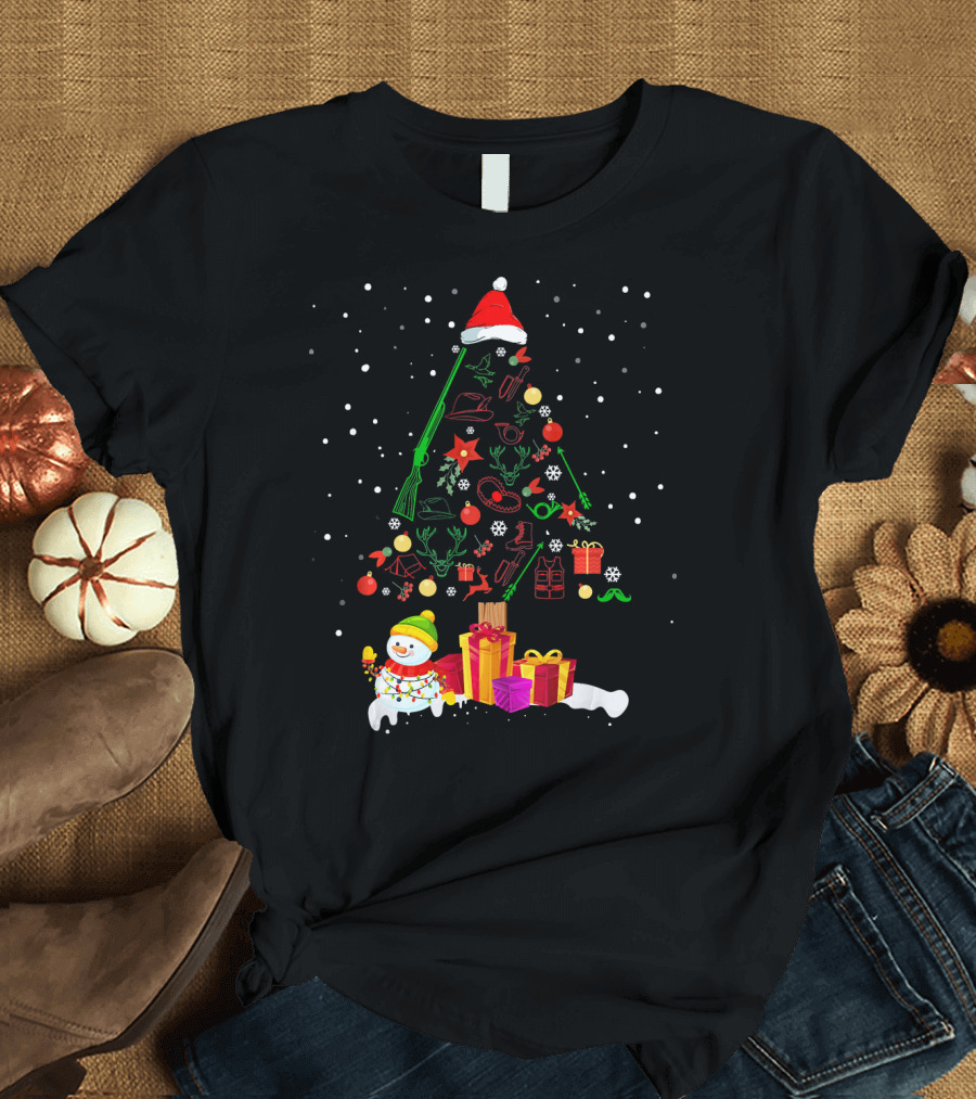 Deer Hunting Santa Christmas Tree Snowman Gifts T-Shirt