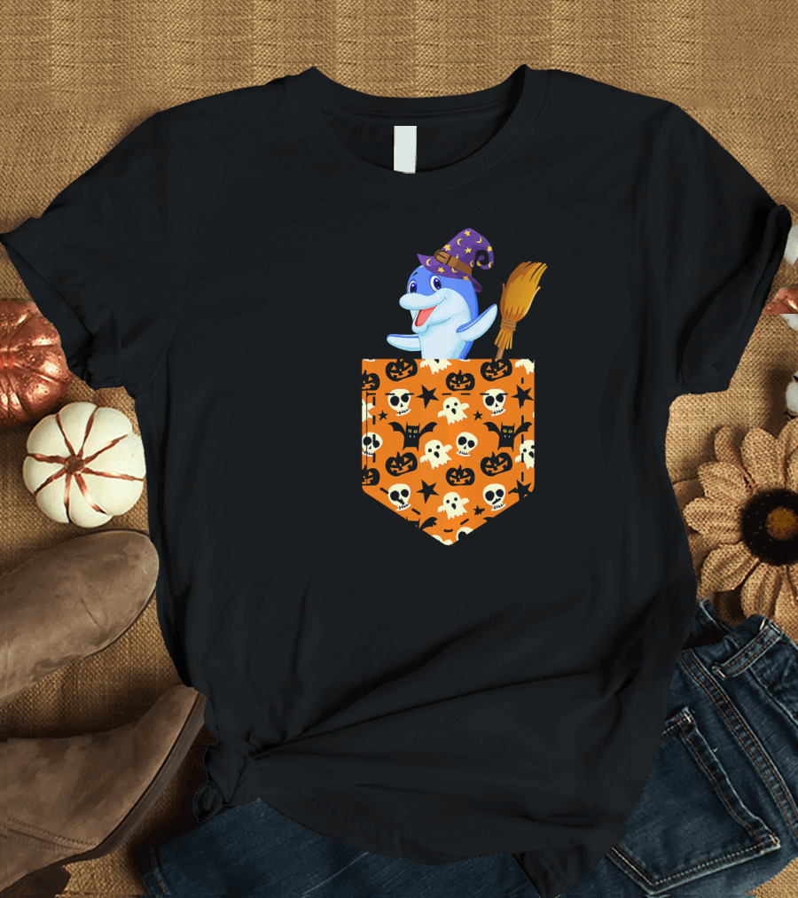 Cute Dolphin Pumpkin Pocket Halloween Costume Iconic T-Shirt