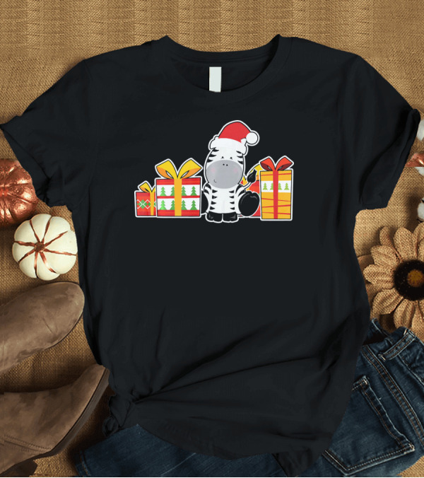 T-Shirt: Baby Zebra with Santa Hat and Christmas Presents T-Shirt Baby Zebra with Santa Hat and Christmas Presents T-Shirt