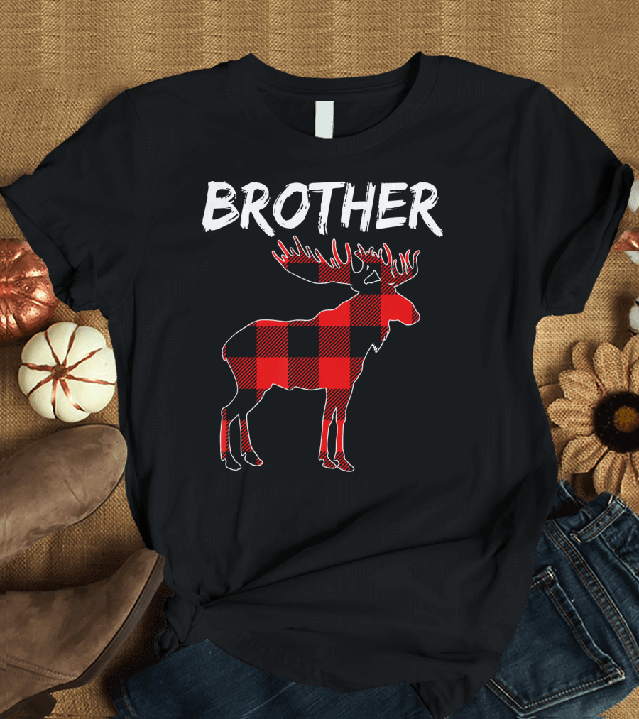 Brother Family Matching Christmas Plaid Moose T-Shirt